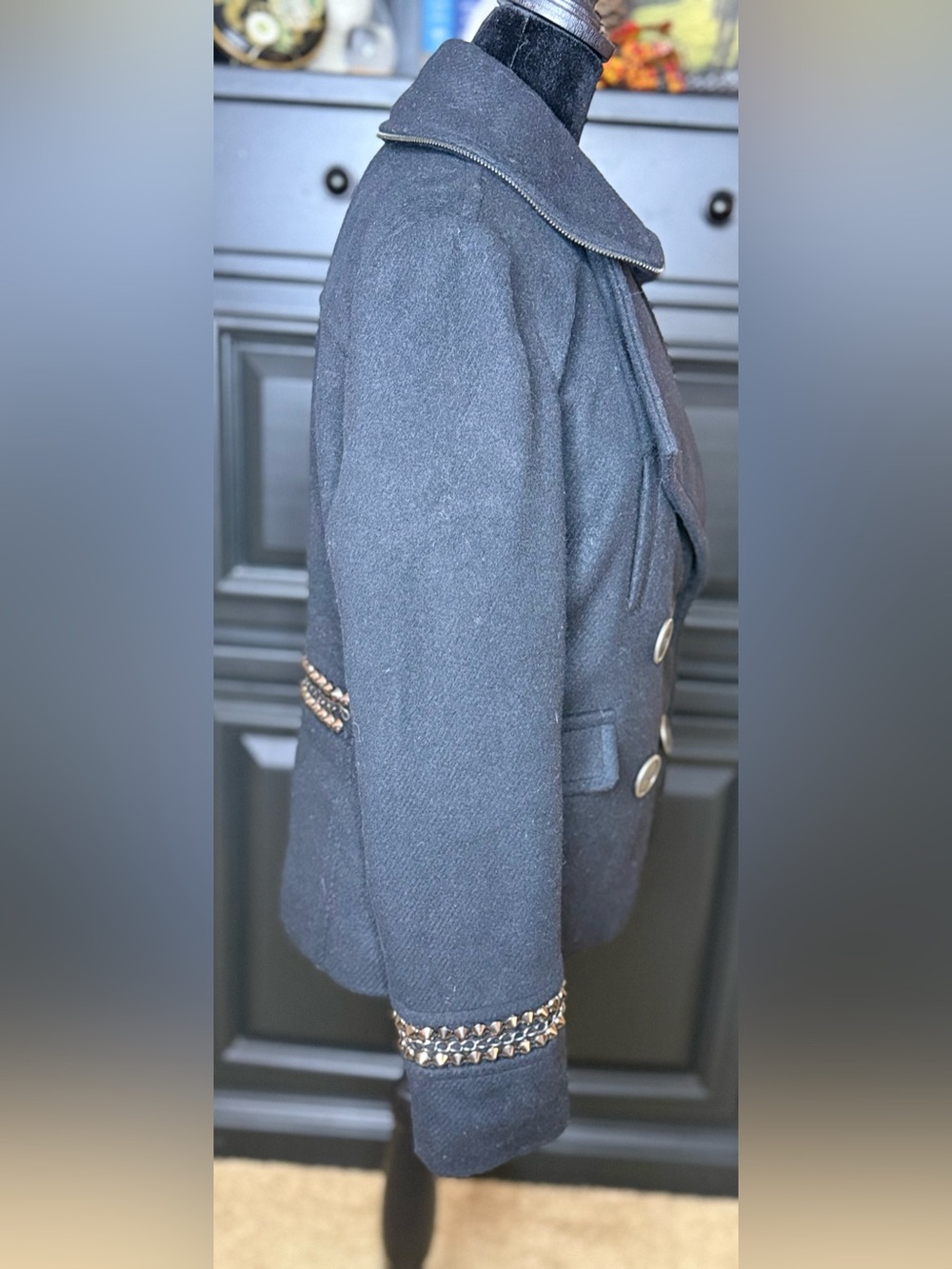 Dollhouse black preppy punk pea coat chic rocker studded jacket medium - Picture 10 of 14